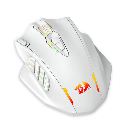 Redragon M913 gamingmus 16000 DPI trådbunden 2.4Ghz trådlös RGB optisk gamermus med 16 programmerbara knappar, svart/vit mus