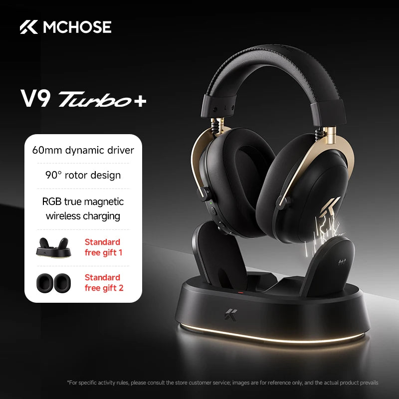 MCHOSE V9 Turbo + Wireless Gaming Headset 60mm 7.1 Surround Sound Professional Esports Headphones With RGB Charging Base