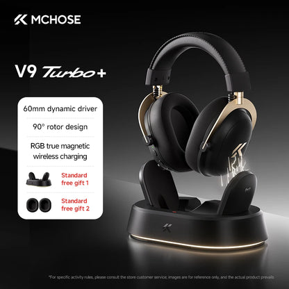 MCHOSE V9 Turbo + Wireless Gaming Headset 60mm 7.1 Surround Sound Professional Esports Headphones With RGB Charging Base