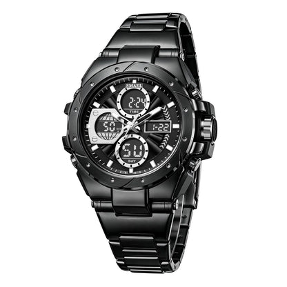 Reloj para hombre SMAEL 8160 – Modelo deportivo militar, analógico y digital, de acero inoxidable – Resistente al agua, con pantalla LED, alarma, cronógrafo y cronómetro