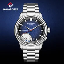HANBORO Rose Gold Starry Sky Hollow Flywheel Moon Phase Automatic Mechanical Watch Luxury Space Theme Sports Watch 980
