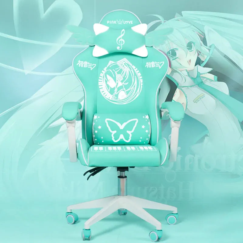 Pink Cartoon Electric Sound Girl Office Chair 360 ° Lift Rotating Home Computer Game Student Learning to Upgrade Latex Cushion