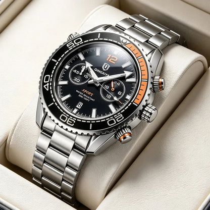 Luxus-Armbanduhr für Herren der Marke QINGXIYA, wasserdichter Sport-Chronograph mit beleuchtetem Datum, lässige Quarzuhr für Herren
