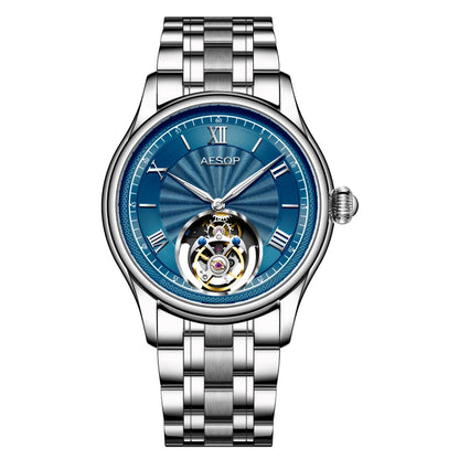 AESOP Mens Mechanical Wristwatches Flying Tourbillon Movement Skeleton Watch for Men Man Luxury Clocks Real Tourbillon Watch