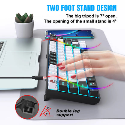 Mechanical Gaming Keyboard 68 Keys, Blue Switches & Multi-colored, Detachable Type-C Mini Gaming Keyboard