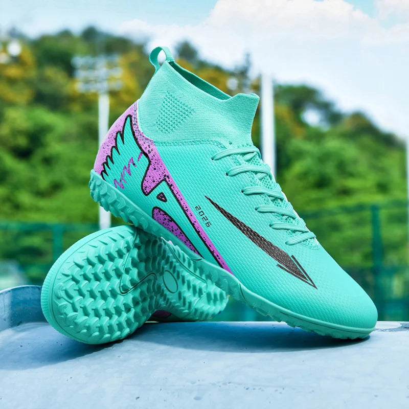 Nouvelles chaussures de football pour hommes, chaussures de soccer de haute qualité, chaussures de futsal, chaussures de sport antidérapantes à cheville haute pour l'extérieur, chaussures de sport ultra-légères antidér