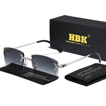 HBK Square Rimless Sunglasses Women TOP Quality Retro Metal Sun Glasses Men Luxury Party Business Gradient Shades 2024