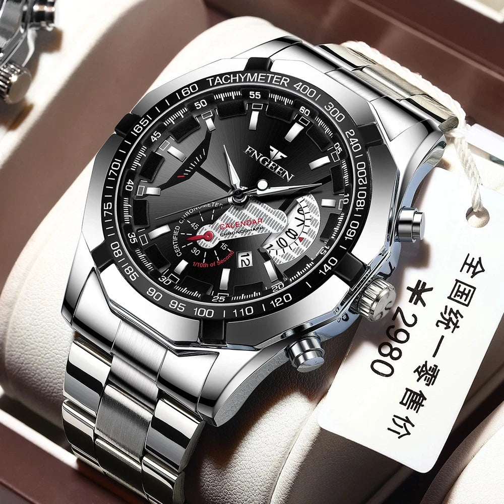 Reloj de pulsera para hombre, de estilo militar, informal o deportivo, de cuarzo, de una marca prestigiosa, totalmente de acero, resistente al agua