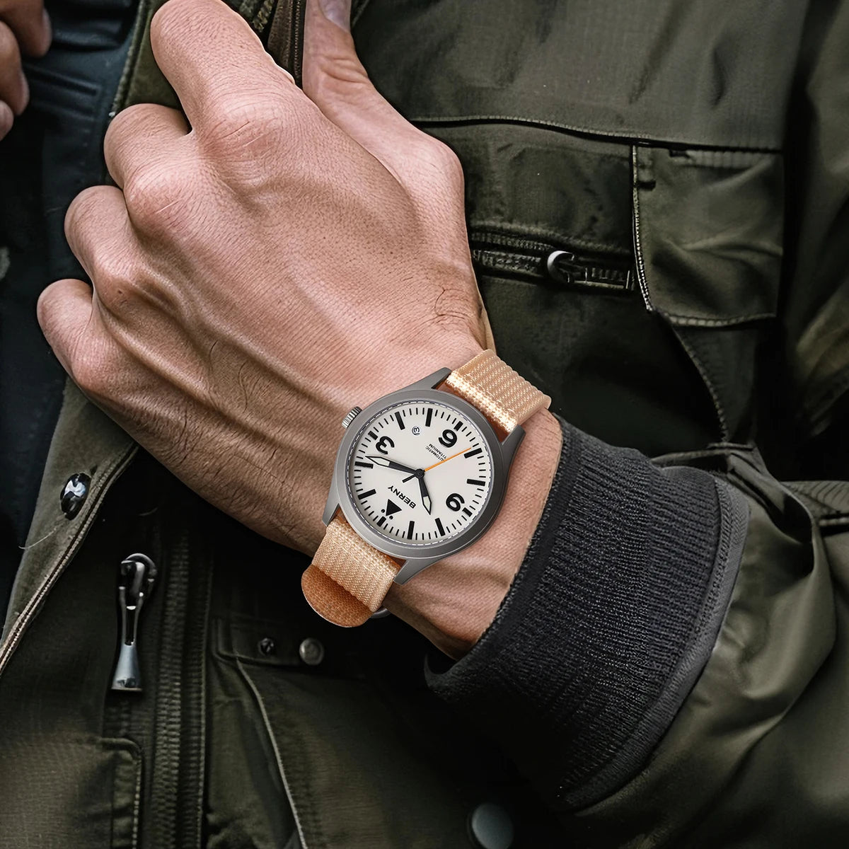 BERNY Aviation Top Titanium Mechanical Men Watch Sapphire AR Coating Supper Luminous 10Bar Sport Watch Titanium Aviation Watches