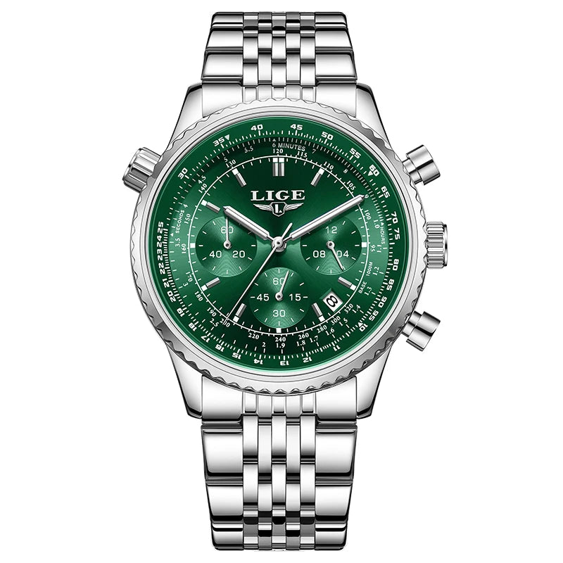 Reloj de lujo para hombre LIGE – Cronógrafo con fecha, de acero inoxidable, hermético, luminiscente, estilo deportivo y militar, reloj de cuarzo para hombre