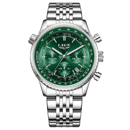 Reloj de lujo para hombre LIGE – Cronógrafo con fecha, de acero inoxidable, hermético, luminiscente, estilo deportivo y militar, reloj de cuarzo para hombre