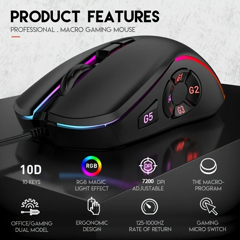 10 key macro programming custom RGB game wired mouse laptop desktop computer wired mouse external