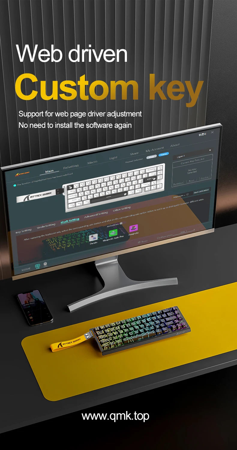 X68HE ATTACK SHARK X68PRO Magnetic Gaming Keyboard Mechanical Wired 0.01mm Rapid Trigg 8000Hz SOCD/Rs 0.125ms 128K Rate