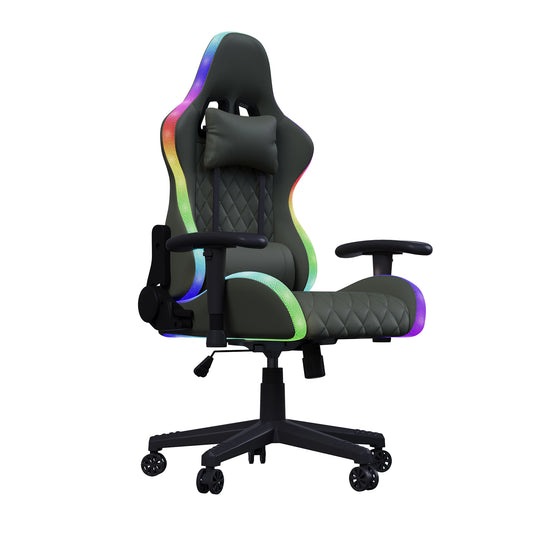 Gaming Chair,Ergonomic Gaming Chair with LED,Adjustable Computer Chair for Teenagers,Lumbar Cushion,Gamer Chair,Black
