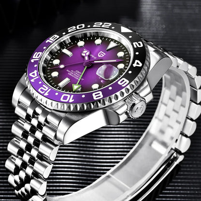 Montre mécanique pour homme Pagani Design GMT – Modèle de luxe avec verre saphir, boîtier en acier inoxydable et lunette en céramique – Montre automatique pour homme, style professionnel