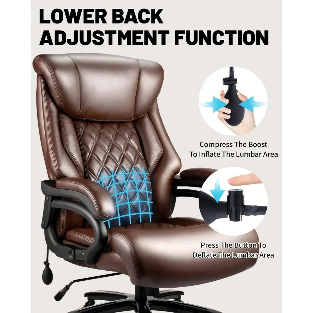 500Lbs Big Tall Office Chair, Wide Spring Seat Executive Design, 360 Swivel Desk Chair Heavy Duty Casters