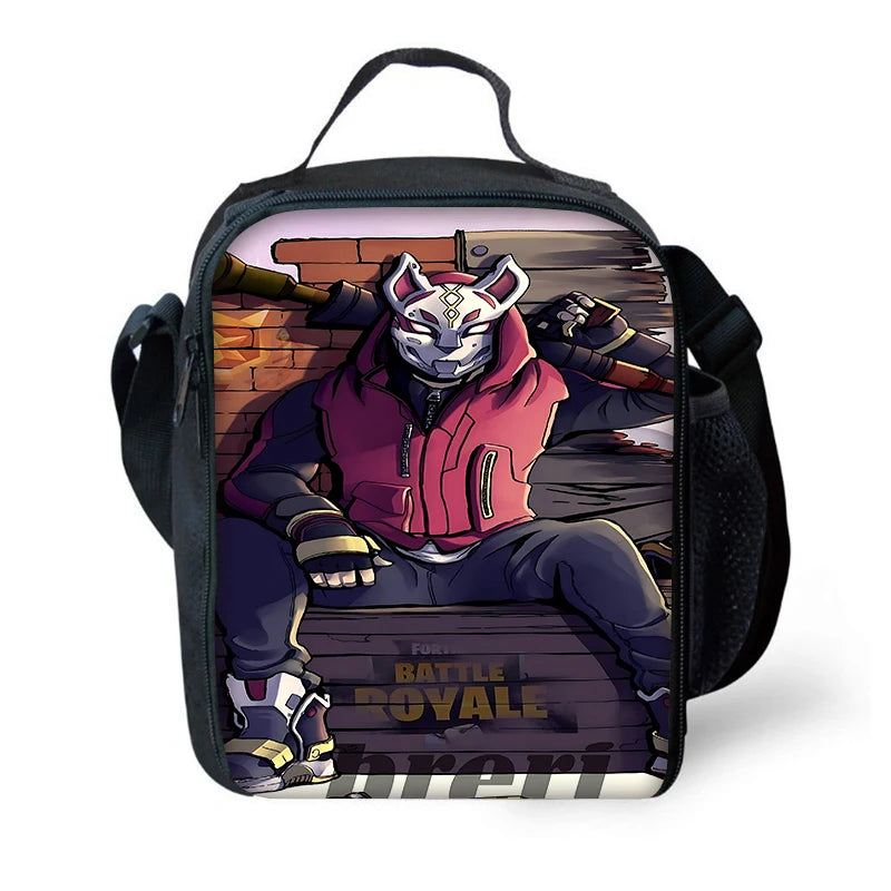 Hot Game Kinder-Isoliertasche groß F-FortniteS, geräumige wiederverwendbare Thermo-Kühltasche/Lunchbox für Jungen, Mädchen, Schüler, Outdoor und Picknick