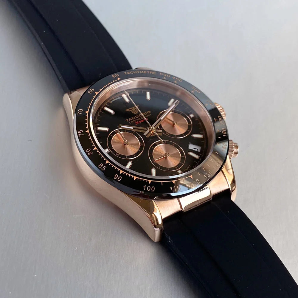 Luxury VK63 Men's Watch Quartz Movement Business Stop Watches 39mm Steel/Rose Gold Date Luminous Dial Fully Chronograph