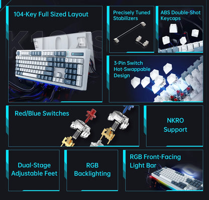 Thunderobot K104S Mechanical Keyboard Full-Size 104 Keys Wired Office Gaming Keyboard ABS Shine-through Keycaps For PC Laptop