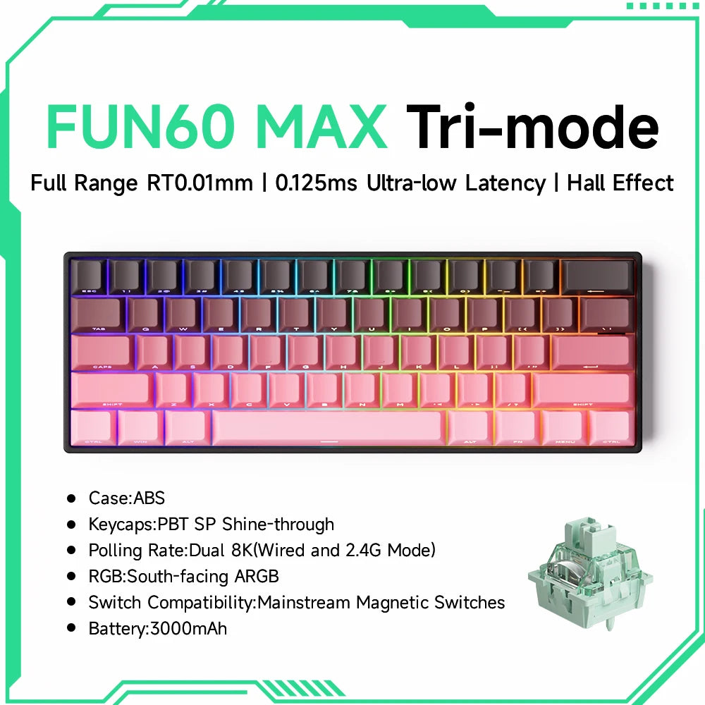 MONSGEEK FUN60 PRO&MAX HE Mechanische Tastatur mit Magnetschaltern, 60% kabellose Gaming-Tastatur, Rapid Trigger, 8K ARGB, Custom-Tastatur