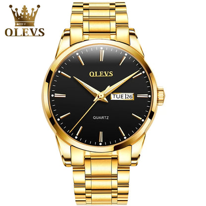 OLEVS Herrenuhr – Quarz-Armbanduhr aus Edelstahl, wasserdicht, vergoldet, elegant und strahlend, luxuriöses Accessoire für Herren