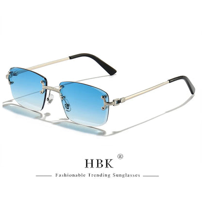 HBK Square Rimless Sunglasses Women TOP Quality Retro Metal Sun Glasses Men Luxury Party Business Gradient Shades 2024