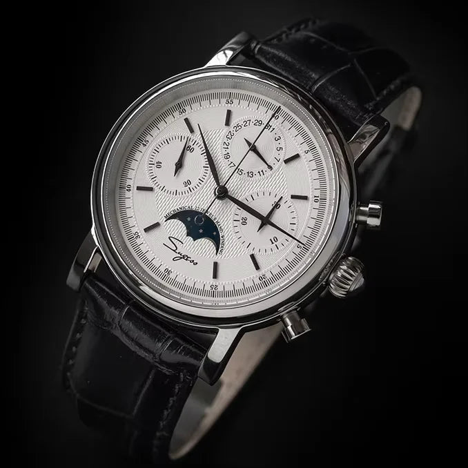Original Movement ST1908 Sugess Men Mechanical Calendar Watch Chronograph Vintage Moonphase Wristwatches Waterproof