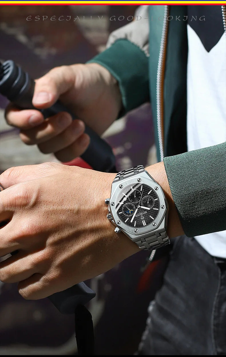Montre-bracelet à quartz de luxe BINBOND, lumineuse, étanche, chronographe avec date automatique, montre pour homme, montre de sport et d'affaires.