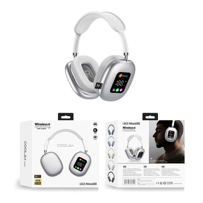 MAX600 Wireless Active Noise Cancelling Headphones – Bluetooth 5.2 Over-Ear Headset with Touch Control, LED Display & Microphone
