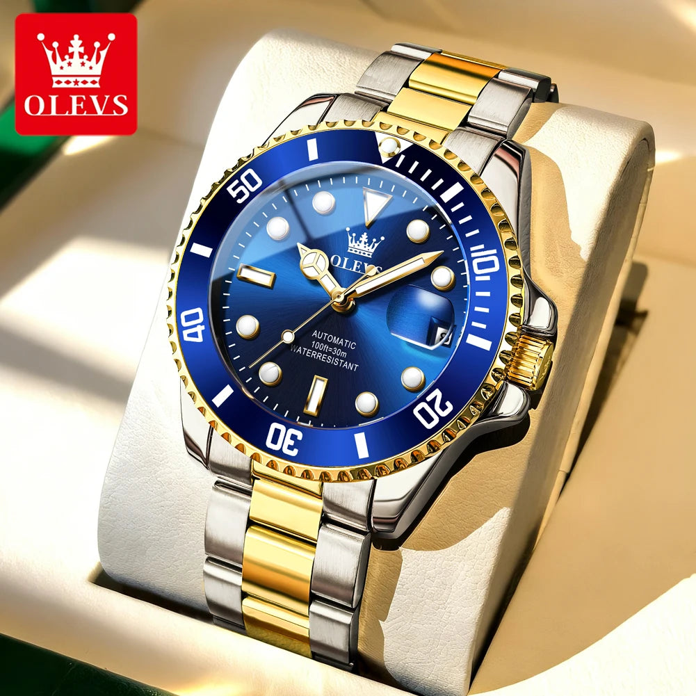 Reloj mecánico automático de lujo para hombre OLEVS 6650 – Resistente al agua, luminiscente, correa de acero – Reloj de pulsera para hombre, estilo profesional, marca de prestigio