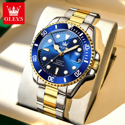 Reloj mecánico automático de lujo para hombre OLEVS 6650 – Resistente al agua, luminiscente, correa de acero – Reloj de pulsera para hombre, estilo profesional, marca de prestigio