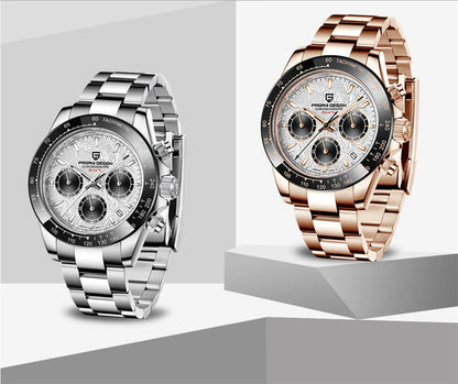 PAGANI DESIGN V2 40MM Reloj de cuarzo para hombre con esfera de meteorito, cristal de zafiro, cronógrafo retro y resistente al agua