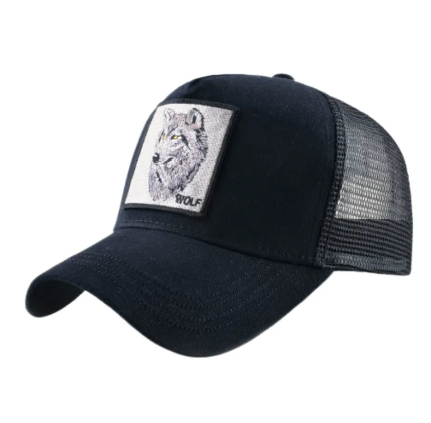 Wolf Patch Embroidery Mesh Baseball Cap Adjustable Fashion Hip Hop Trucker Men Women Outdoor Breathable Visor Snapback Hat Gift