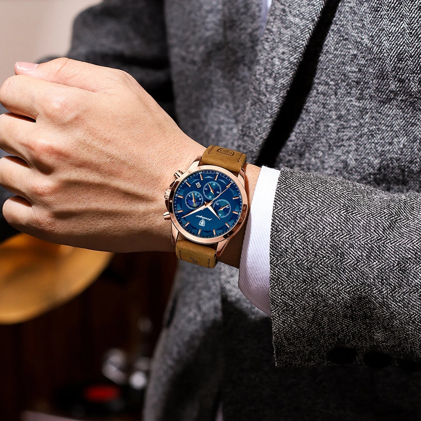 POEDAGAR Sports Luxury Men Quartz Watch Waterproof Chronograph Luminous Date Man Wristwatch Business Leather Men's Watches Clock