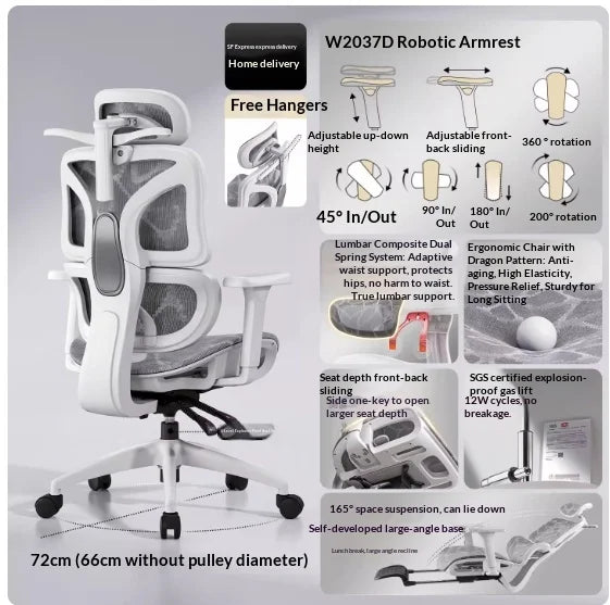 Mesh Office Chair Ergonomic Adjustable Lumbar Swivel Reclining Headrest Rolling Casters Home Office Office Chair Gaming Chair