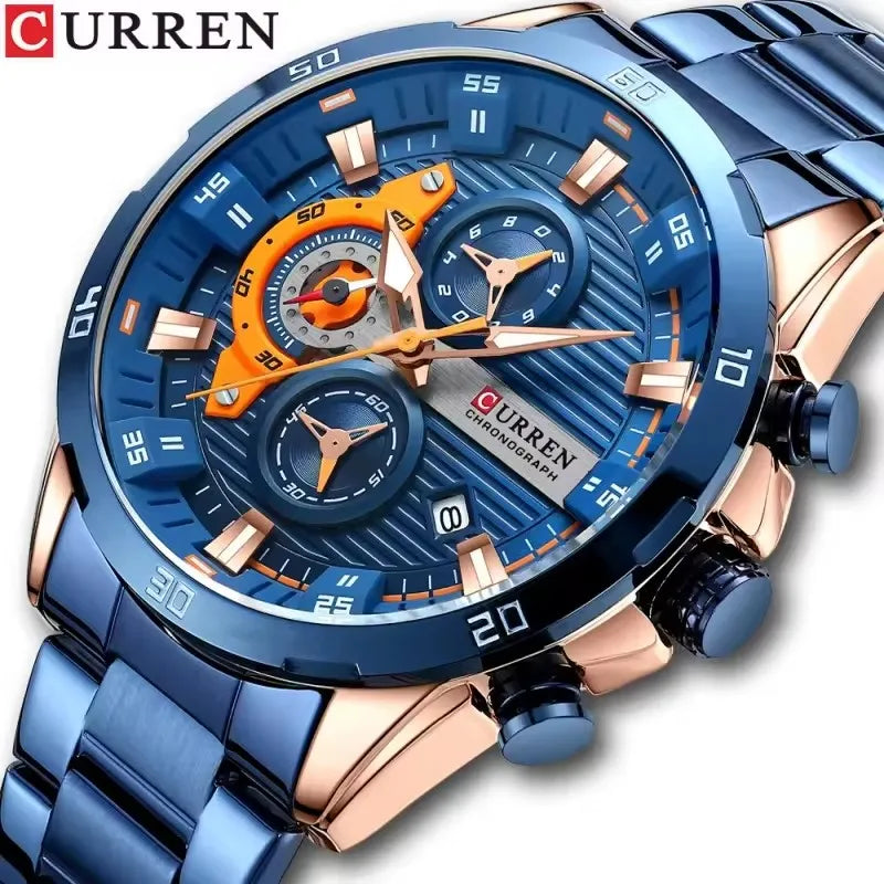 Reloj de lujo para hombre CURREN 8402, nuevo, de acero inoxidable, hermético, con cronógrafo y luz nocturna.