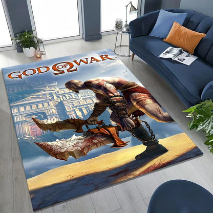 Classics God of War Kratos 3A Game Gamer Rug for Bedroom Living Room Sofa Home Doormat Decor, Large Kids Play Non-slip Floor Mat