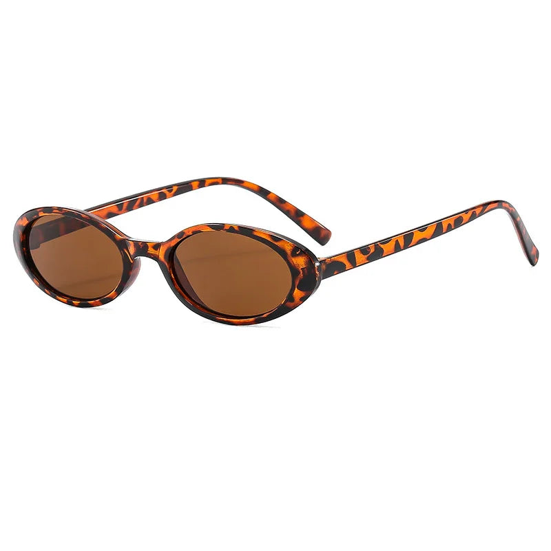 New Small Oval Sunglasses Women Men Trendy Vintage Hip Hop Cat Eye Sun Glasses Female Leopard Black Punk Eyewear UV400 Oculos