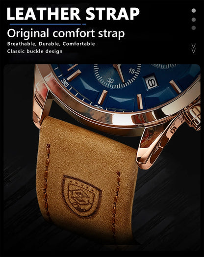 POEDAGAR Sports Luxury Men Quartz Watch Waterproof Chronograph Luminous Date Man Wristwatch Business Leather Men's Watches Clock