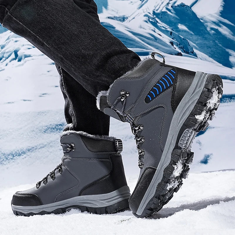 Chaussures d'hiver pour l'extérieur, bottes hautes en peluche douce, chaudes, décontractées, de sport, antidérapantes, résistantes à l'usure, rehaussant la taille, pour hommes
