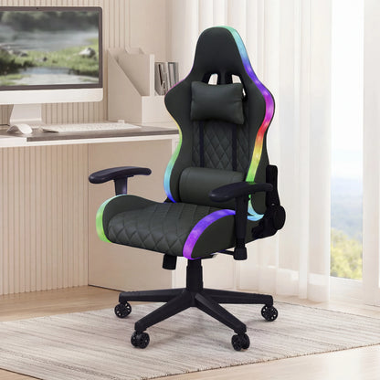 Fangange Gaming Chair with Massage Function, Adjustable backrest,Computer Chair,with ambient light,Lumbar Cushion, Pillow,150 KG