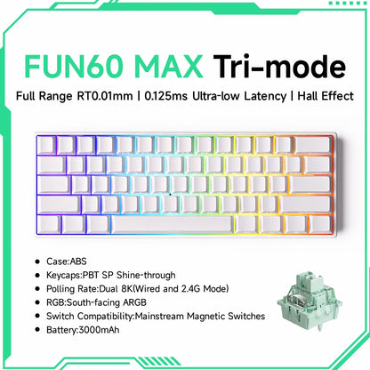 MONSGEEK FUN60 PRO&MAX HE Mechanische Tastatur mit Magnetschaltern, 60% kabellose Gaming-Tastatur, Rapid Trigger, 8K ARGB, Custom-Tastatur