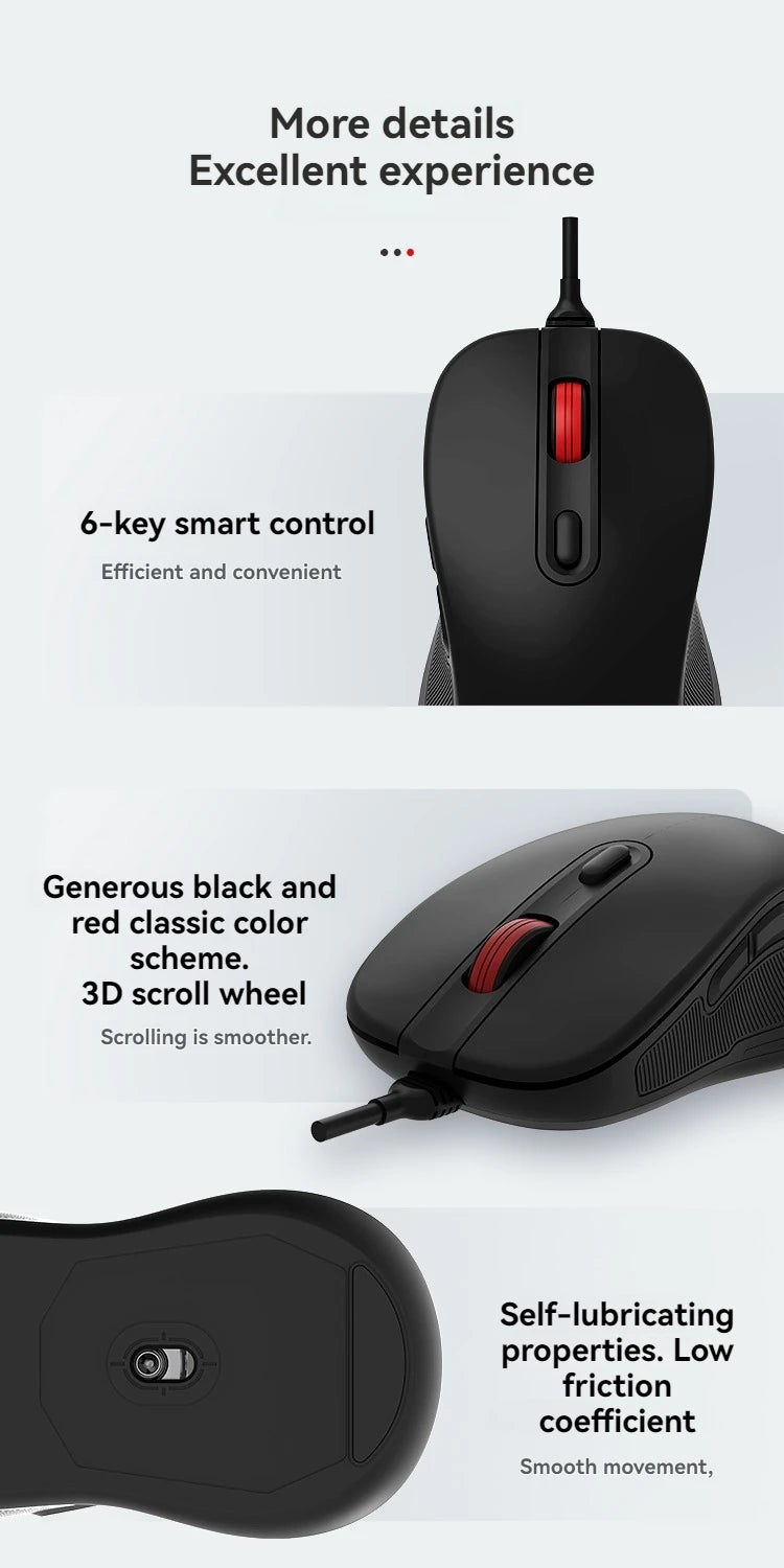 Original Lenovo Wired Mouse M10Pro USB Interface Driver-Free Gaming Office Simple Optical 6-Button Notebook Desktop Computer