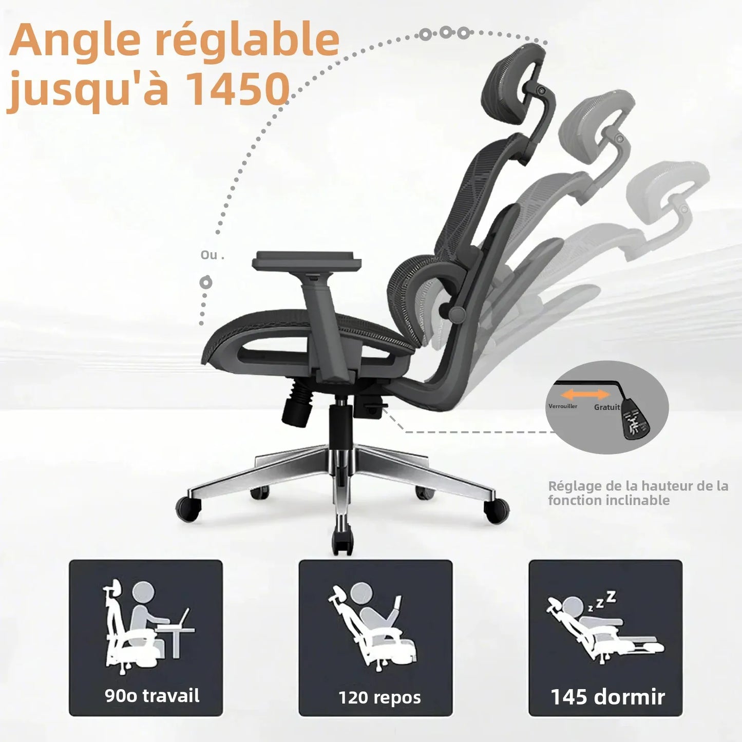 Ergonomic Office Chair Lumbar Support & Neck Pillow Soft Padded Armrests Breathable Mesh Multi-Position Height Adjustment Comfor