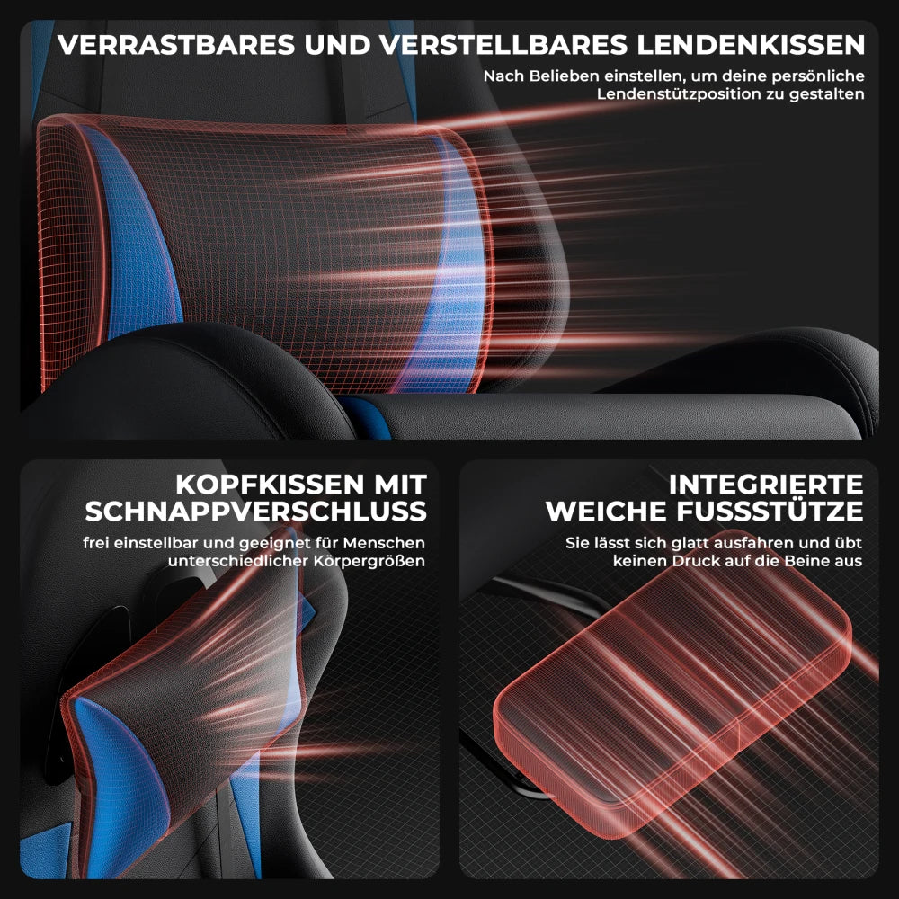 Gaming Chair Ergonomic Gaming Chair with Waist Cushion and Headrest, Office Chair Height Adjustable, Chair for Adult Girls Boy