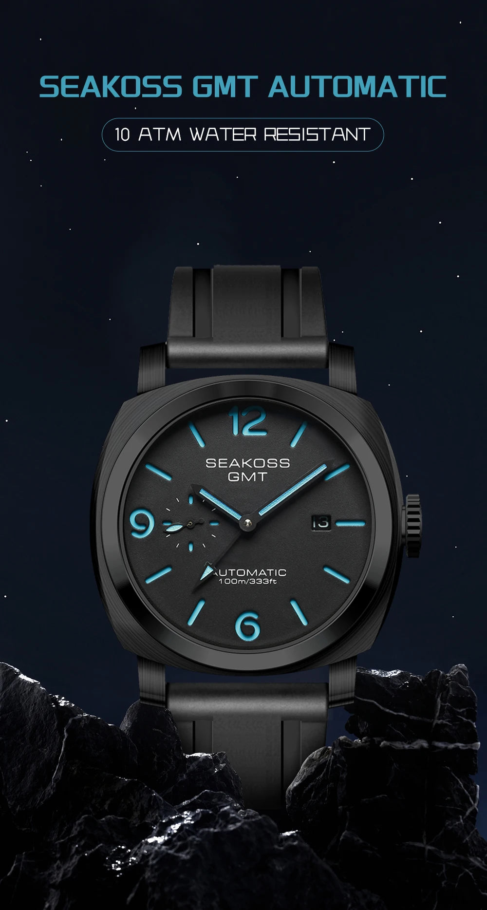 SEAKOSS GMT Men‘s Diving Automatic Mechanical Watches Seagull ST2557 Movement 316L Super Luminous Calendar 10Bar Reloj Homber