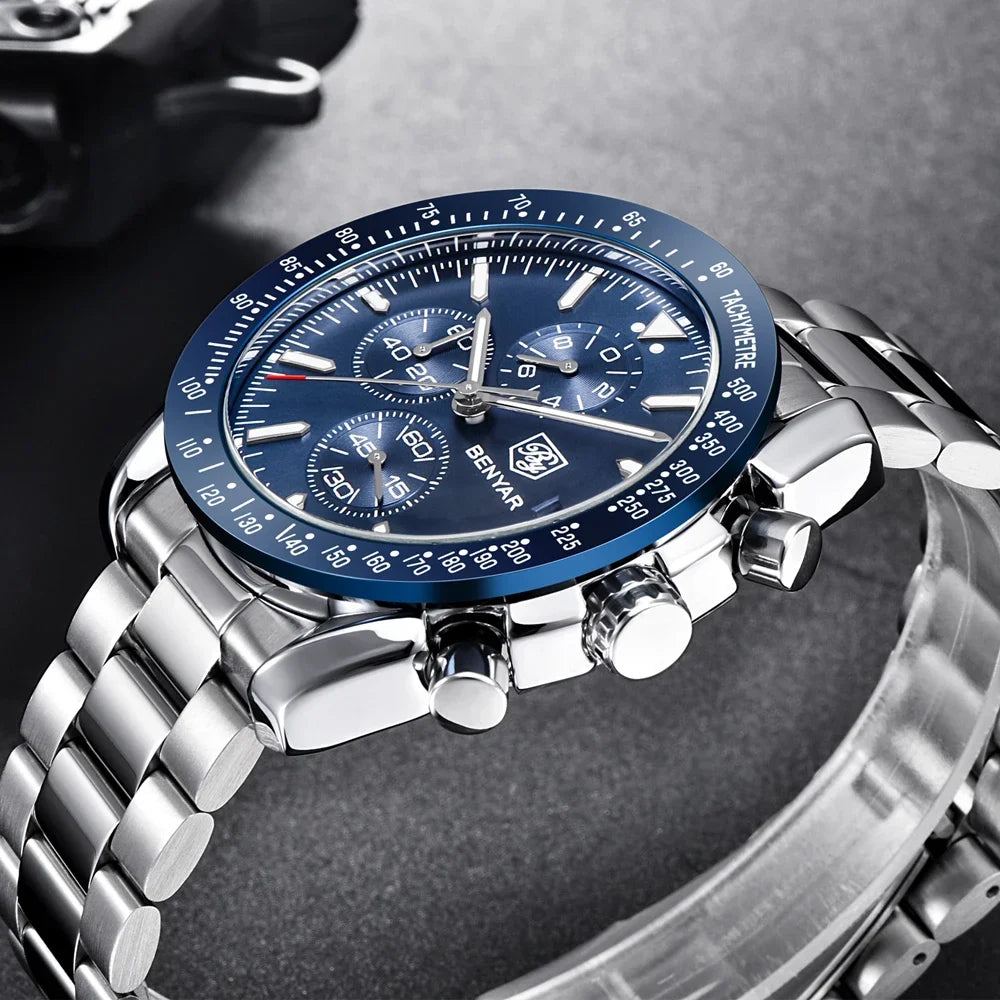 Montre homme BENYAR 5140, montre de sport décontractée, montre à quartz de luxe étanche, chronographe militaire de marque haut de gamme.