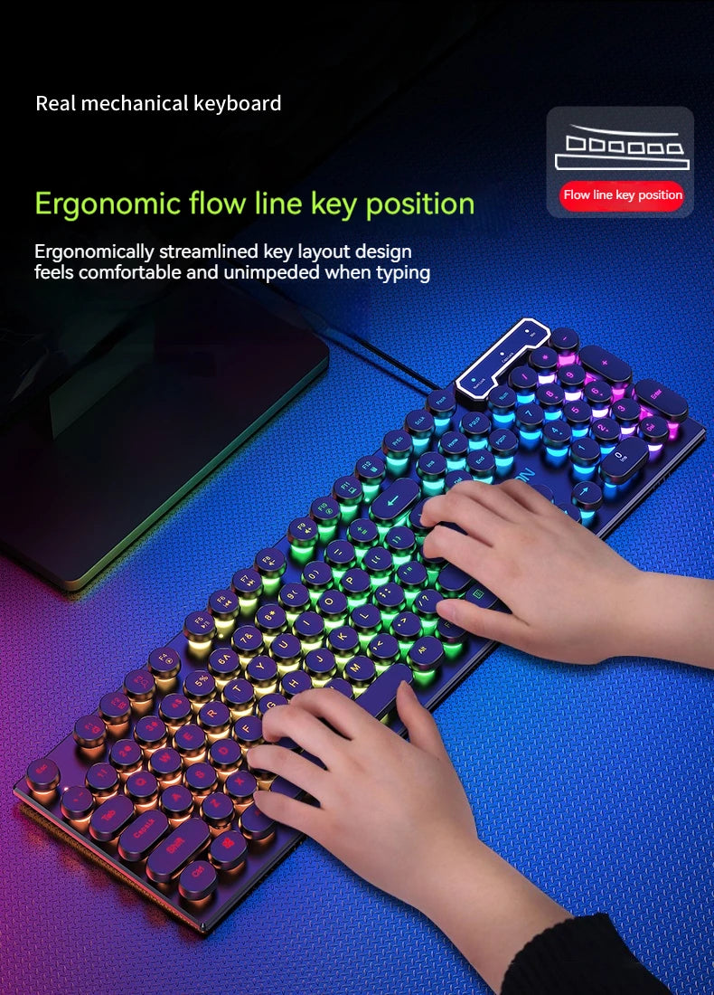 EWEADN GX330 Gaming Keyboard Wired, LED Backlit, Office silent keyboard full size, Ergonomic, Gaming, office, Windows/Laptop/PC