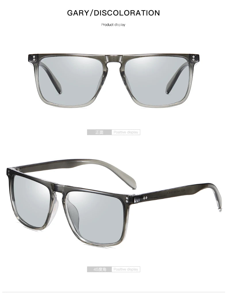 Brand Rivet Square Photochromic Sunglasses Men Polarized Women Driving Sun Glasses Day Night Vision Anti-Glare zonnebril heren
