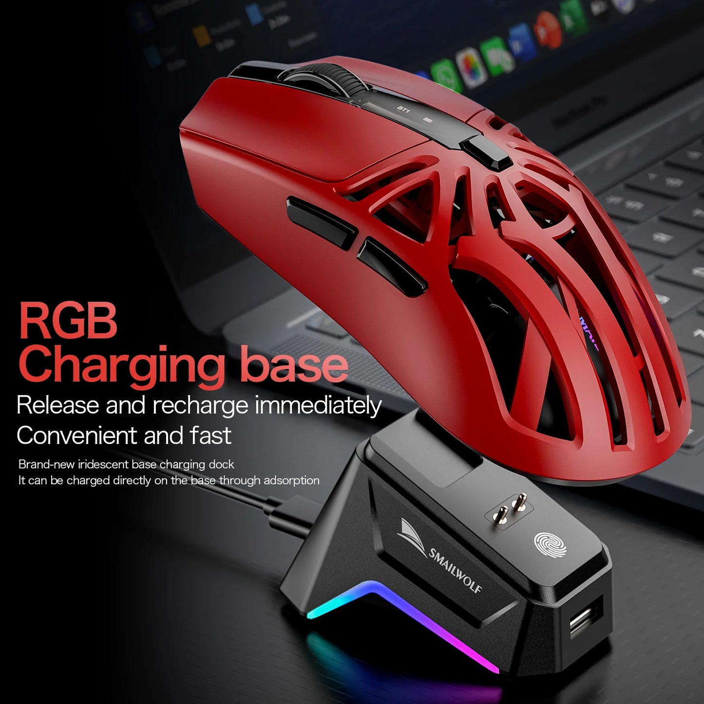 SMAILWOLF M8 Bluetooth wireless mouse, three-mode RGB charging base e-sports gaming mouse, PAW3311 lightweight gaming office